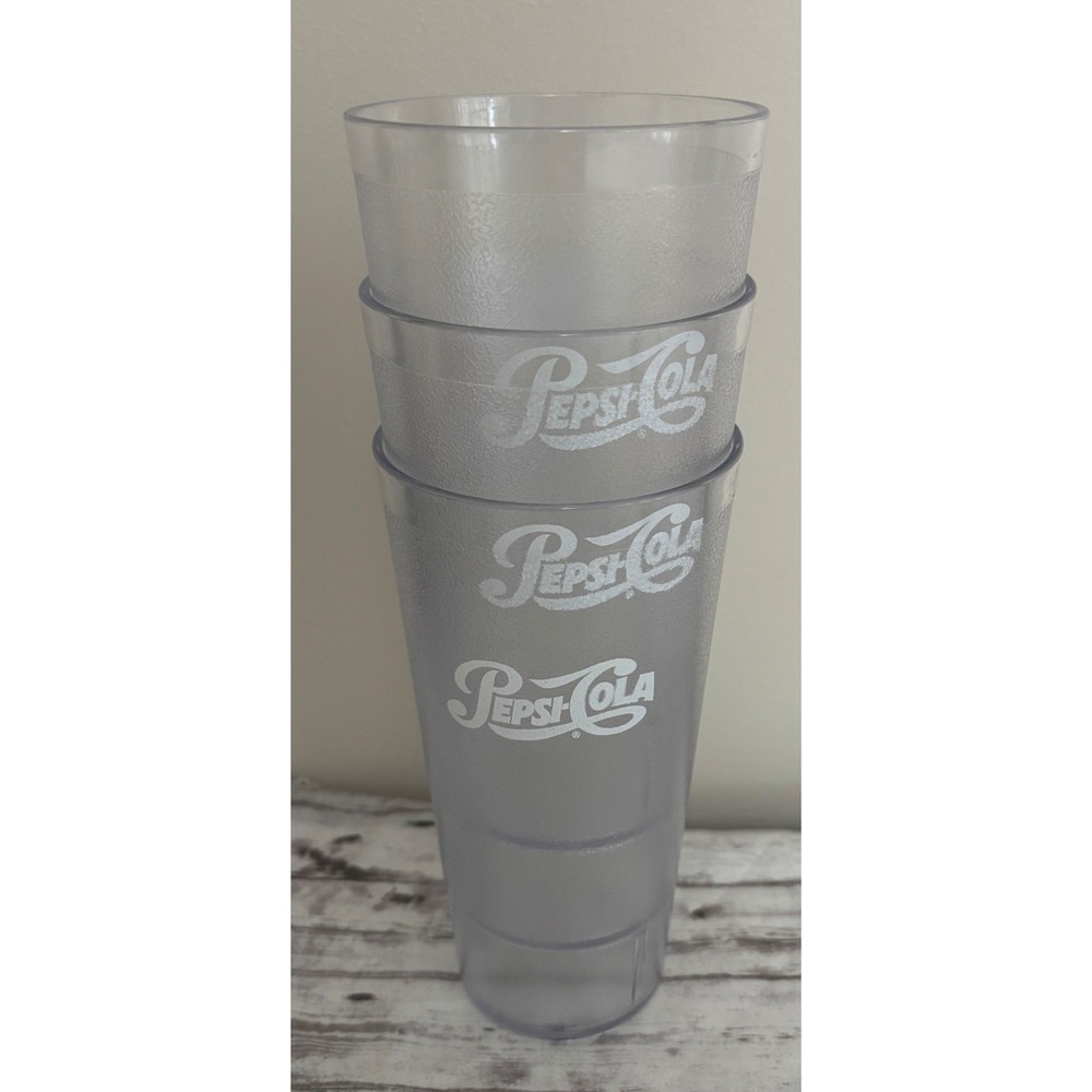 Set of 4 Pepsi-Cola Plastic Tumblers Impact International Pebbled Clear 7 Inch